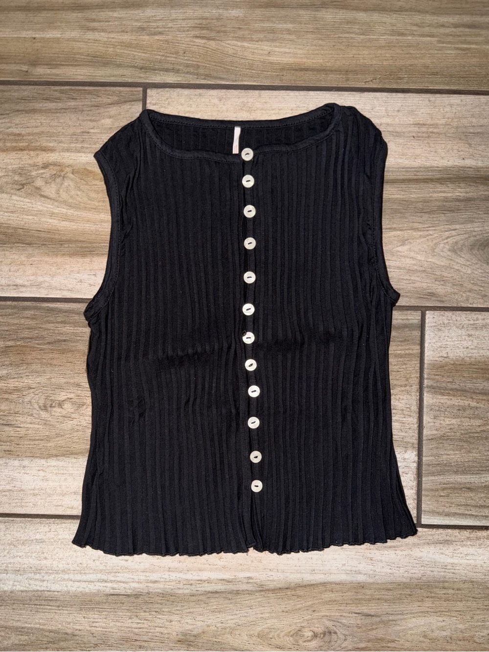 Free People Black Ribbed Sleeveless Button-Front Tilly Vest